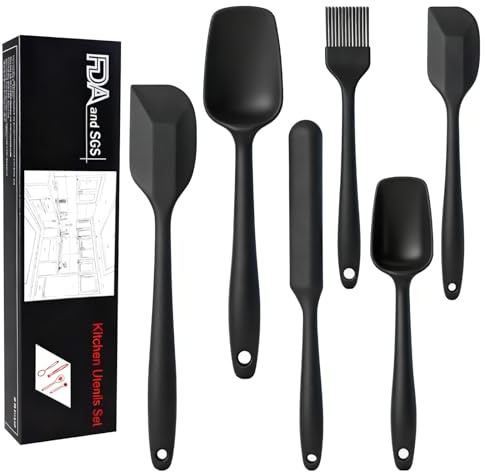 Dalephoric 6 Stück Silikon Spatel Set, Teigschaber Silikon, Spatula, mit Löffel und backpinsel, Hitzebeständige, BPA Free, Antihaft Küchenutensilien, Silikonspachtel für Kochen, Backen, Schwarz