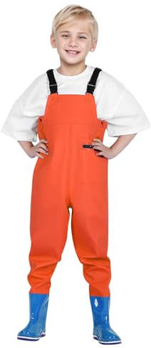 Generisch Pantalones de barro para niña, resistentes al viento, pantalones de lluvia monocolor, impermeables, unisex, sin forro, con tirantes, traje de lluvia, A14 naranja, 28
