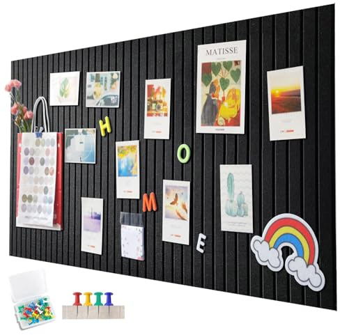 EUBSWA 60 x 40 cm stor filt anslagstavla självhäftande, vertikala ränder dekorativ anslagstavla av filt, filtboard, vikbar fototavla memotavlor memo brädor bulletinbräda för kontor kök, svart