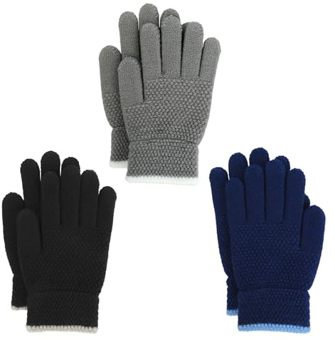 TAGVO 3 Paia Maglia Guanti Inverno per Bambini, Spessi Guanti a Dita Intere Caldi Guanti Magici Fodera in Pile Termico, Elasticizzati Guanti in Maglia in Tre Colori per Ragazzi Ragazze Dai 6-10 Anni
