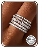 Kakonia 5Pcs Bague Femme Argent Or 14K Plaqué Bague Fiançailles Zirconium Femme Empilables Knuckle Mariage Promesse Alliance Bagues Bijoux S4-6