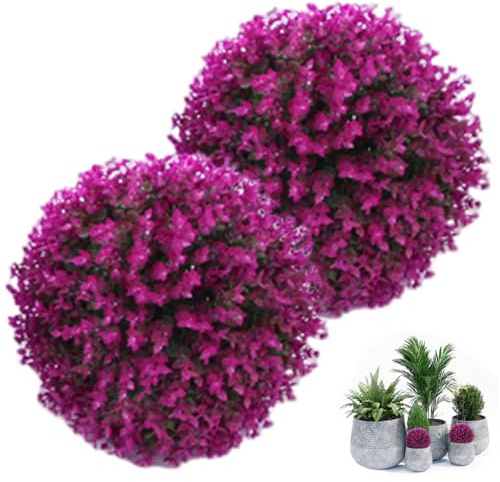 Hperu 2 palline di bosso da 12 pollici - topiaria finta in plastica rotonda, palla di fiori riutilizzabile per patio, giardino, matrimonio