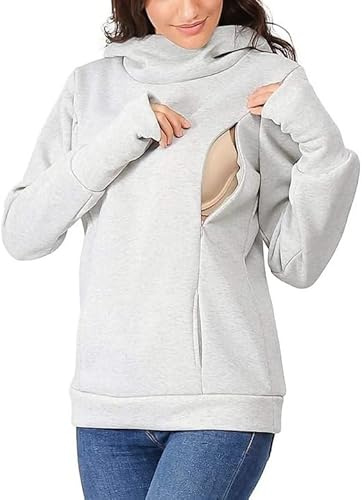 HIFI7 damstill-huvtröja gravidpullover amningvänligt sweatshirt amningströja graviditet amningstillstånd, LJUSGRÅ, M
