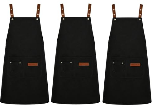 YKUKIZEE 3 Pack Chef Apron Catering Apron Cooking Apron with Pocket | Adjustable, 74 x 67 cm, Waterproof, for Restaurant Kitchen Baking Hairdressing Women Men