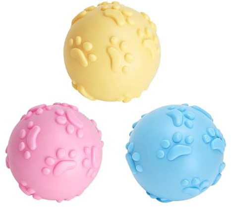 SLIAXINT 3 stycken hundbollar, oförstörbar hundleksak pipande | Vattenleksak hundbajs oskadlig tuggleksak hund slickboll hund för tandrengöring, interaktion och lek, 6 cm