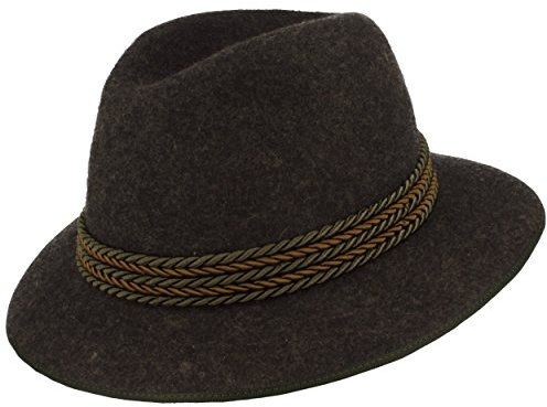 Breiter Herren Trachten-Hut - Handgemacht Aus 100% Wolle Mit Zweifarbiger Kordel-Garnitur & Einfassung - Traveller - Wasserabweisend - Grau 60