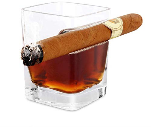 iPawde Whisky Cigar Glass, doppio bicchiere vecchio stile con poggiaparmi integrato, adatto per whisky, scotch, birra, vino (quadrato)