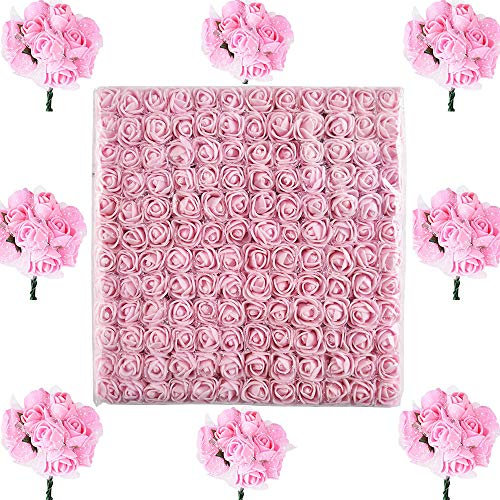 288 Stück Rosa Schaumrosen mit Stiel Künstliche Blumen Foamrosen Blumenköpfe Schaum Foam Blumen Brautstrauß Rosenstrauß Deko Kunstblumen Rosen Basteln Kunstblume für Hochzeit Party Feier usw