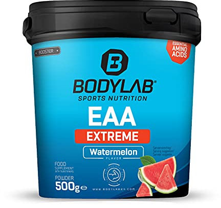 Bodylab24 EAA Extreme 500g anguria, aminoacidi essenziali, con 1,5g di glutammina, 1g di alanina e vitamine B6 e B3 come bevanda fruttata per la rigenerazione e lo sviluppo muscolare