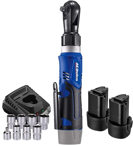 ACDelco ARW1209P-P2S G12 Lithium-Ion 12V (10.8V) Electric 3/8” Cordless Ratchet Wrench Set Power Tool Kit | Tool Set Includes x2 Battery Packs, x1 Charger & Socket Set