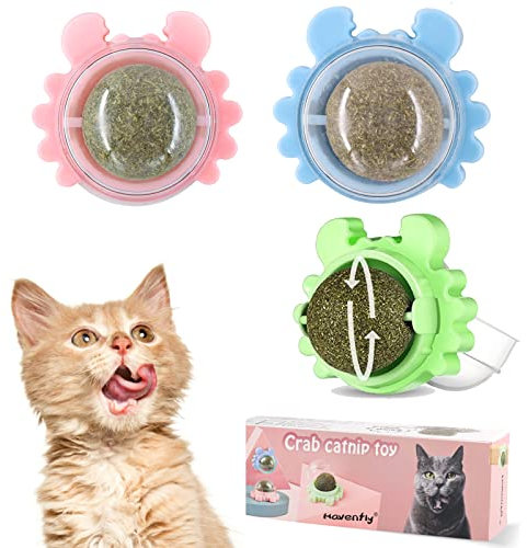 Havenfly 3 Boules d'Herbe à Chat, Collations Murales Rotatives à 360° pour Chats, Jouets Comestibles, Catnip Balls pour Nettoyer Les Dents et Attirer Les Chats