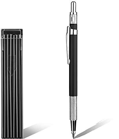 SAVITA Mechanisches Bleistift-Set, bestehend aus 1 Bleistift und 12 Stück 2 mm Bleistift-Nachfüllungen, 2B, automatische Bleistifte für Zimmermann, Ingenieurwesen, Schreiben, Handwerk (schwarz)