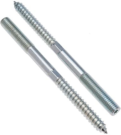 M10x100mm Boulons de Suspension, Vis à Cheville à Double Extrémité, Vis à Bois, Fixation Sans Tête Zinguée Avec Embout Hexagonal Pour Clé, Tiges Bois de Goujon à Double Filetage Métrique (lot de 10)