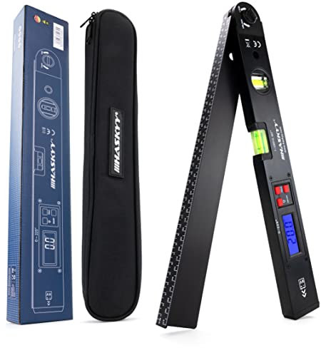 Digitaler Winkelmesser HASKYY 415 mm I mit Wasserwaage I Beleuchtetes LCD-Display I Gradmesser 0-220° I Steelblack