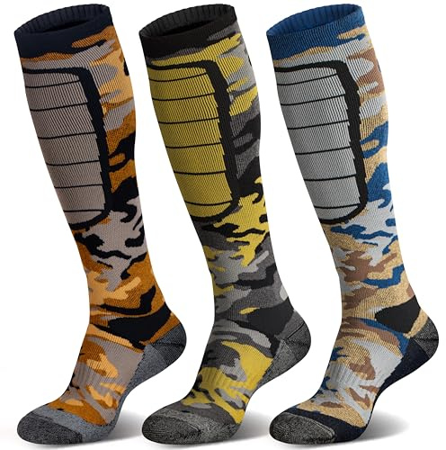 Hylaea Merino Wool Ski Socks - Cold Weather Thermal Knee-high Warm Socks for Snowboarding, Snow, Winter, Hunting, Outdoor Sports, Camo Large