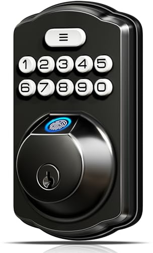Veise KS02A Fingerprint Keyless Entry Door Lock, Auto Lock, Electronic Keypad Deadbolt for Front Door, Biometric, Anti-Peeping Password, Easy Install, Matte Black