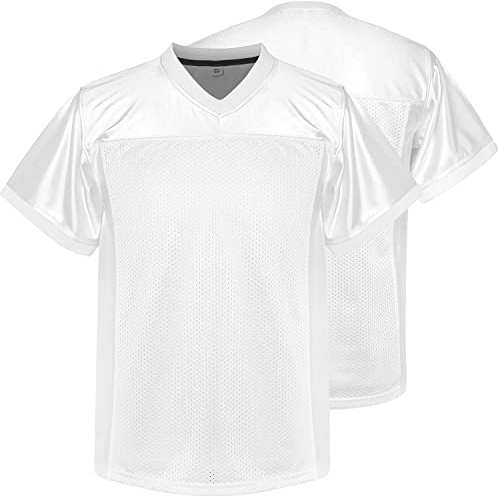 Phoneutrix Youth Blank Football Jersey, Kid's Practice Sports T-Shirt Hip Hop Football Jersey for Party (Large, White)