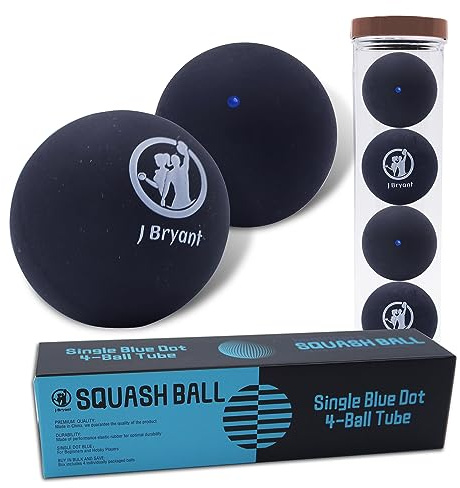 J Bryant Squash Balls 4 Pack, Single Blue Dot Rubber Squash Ball for Beginners and Kids Competition Training