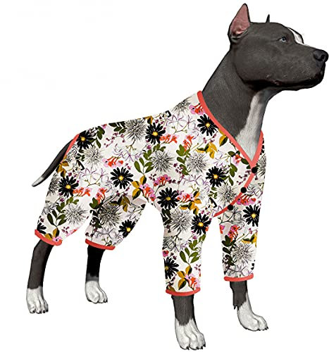 Extra großer Hundebody – Haustier-Angstlinderung, Anti-Leck-Hunde-Einteiler, leichter Stoff, Löwenmaulchen-Druck, Schlafanzug für große Hunde, Hundekleidung für Pitbull, Größe 3XL
