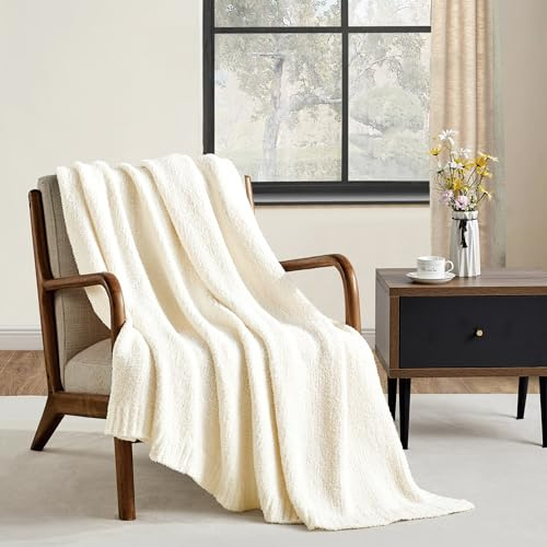 CREVENT Ultramjuk plysch vändbar mikrofiberfilt för soffa och säng, 127 x 152 cm (beige)