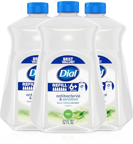 Dial Antibacterial Defense Liquid Hand Soap + Aloe, Aloe Scent, 52 Fl Oz Hand Soap Refill (Pack of 3), Dermatologist-Tested, Gentle Formula