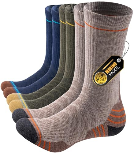 Alaplus Hiking Socks for Women Men, Cushioned Breathable Athletic Crew Socks for Yoga, Outdoor, Walking, Trekking, Sports, Work, Lightweight Wool Socks, 3 Pairs