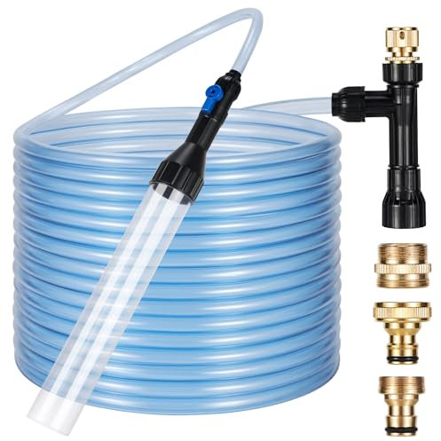 DXOPHIEX Aquarium-Reiniger, Kiessauger für Aquarium, Wasserwechsel-Set, Siphon, Universalpumpe mit 3 Metalladaptern für schnelle Aquarium-Reinigung und Wasserwechsel (15 m)