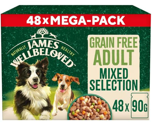 James Wellbeloved Grain Free Adult Dog Food with Turkey and Lamb in Gravy Pouch 48 x 90 g