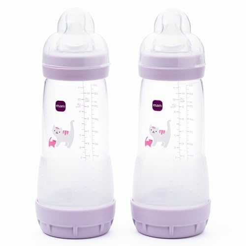 MAM Easy Start Anti-Colic Baby Bottles | 2 Pack (2 x 320ml) | Self-Sterlising | Fast Flow MAM Teats Size 3 | Baby Accessories | Iris (Various Designs)
