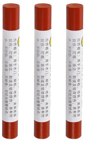 QUARKZMAN Crayon per Riparazione Mobili, 3pz - Stucco per Cera per Legno, Ritocco Pennarelli per Mobili - per Coprire Graffi Fori Tavoli Scrivanie Pavimenti Legno, Legno Rosso