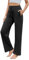 PINSPARK Damen Jogginghose UPF 50+ Freizeithose Lang Offenem Boden Yogahose Sporthose High Waist Geradem Bein Hose mit 4 Taschen und Elastischem Bund Schwarz M