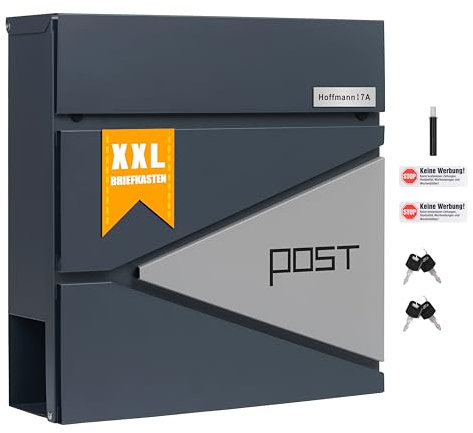Zedelmaier XXL personalisiert Briefkasten mit Edelstahl Namensschild Wandbriefkasten Postkasten briefkästen mit Schloss Mailbox inkl. 4 Schlüsseln Letter Box Anthrazit 10,5 X 35 X 35 cm