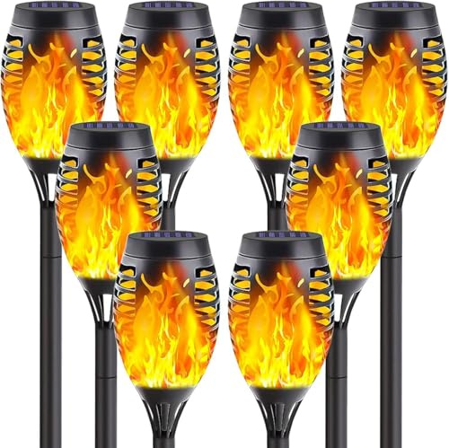 Mateju Luces Solares LED Exterior Jardin Suelo, Lámpara Solar Impermeable IP65 para Exteriores para Jardín, Césped, Patio,Pasillo, Decoración de Caminos, Llama (Amarillo,2 pcs)
