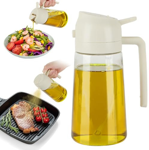 JASTOO Spruzzatore di olio 2 in 1 per olio da cucina, 470 ml/16 oz per alimenti, spray per olio, nebulizzatore, olio d'oliva, flacone spray per insalata, grigliate e friggitrice ad aria calda