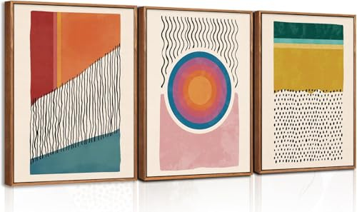 TOARTi Boho Framed Canvas Prints Wall Art Set,Mid-Century Abstract Color Block Shape Wall Decor,Geometric Illustrations Art Photos for Living Room,Bedroom,Dining Room,Office,Bathroom - 16x24inchx3