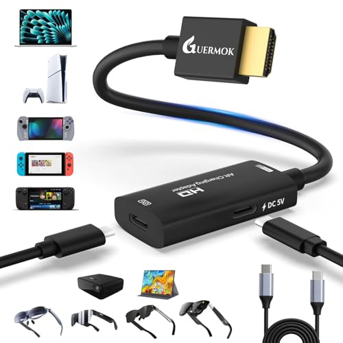 Guermok AR - Adattatore per display da HDMI a USB-C, 1,5 m, 4K a 60 Hz, convertitore XR con DC 5 V, per X-REAL One/Air 2 Pro/Ray-Neo/Ro-kid, Switch 2/1, monitor portatili, nero