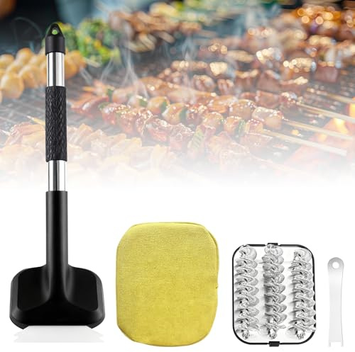 2-i-1 grillborste gjutjärn med skrapa av rostfritt stål, borstfri grillborste för gjutjärnsgaller, brandskyddsgrillrengöringsborste för gasgrill, kolgrill, utomhusgrillgaller