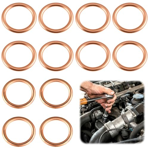 12 guarnizioni per viti di scarico dell'olio, per moto, anelli di tenuta, rondelle in rame, compatibili con 7703062062 11137546275 16430 31338 7546275 4404724 (16 x 22 x 2 mm)