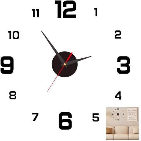 Reloj de Pared Grande Adhesivo 40 cm 3D Moderno Numeros Adhesivos Pegados | Mecanismo Silencioso DIY Fácil Instalación Pared Pegatina para Decoración Oficina Salón Cocina Dormitorio Negro
