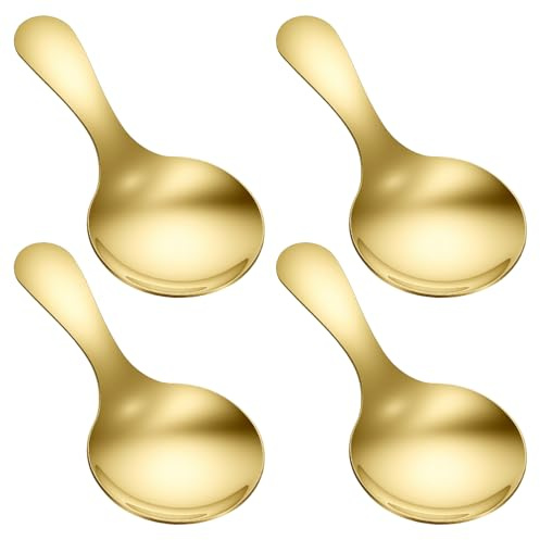 4PCS Mini Food Scoops for Candy, Short Handle Small Sugar Spoons, Stainless Steel Gold Spoons for Coffee & Spice, Compact Condiment Dessert Scooper, Ideal for Buffet, Sugar Bowls, Daily Kitchen Use