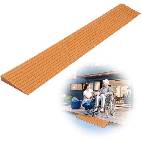 Dörrtröskelramper, halkfri yta, tröskelramp, PVC rullstolsramp, gummiramp, uppkörningsramp för barnvagnar, rullstol, rullator eller skoter (ljusbrun, 100 x 8 x 1,5 cm)
