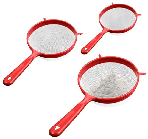 Setaccio Piccolo, Setaccio da Cucina, 3 Dimensioni (3/4/5 Dia.) Setacci a Maglia Fine per Cottura, Colino con Manico in Plastica per Farina Lavaggio Alimenti Drenante Pasta Spaghetti Riso Verdura, Ro