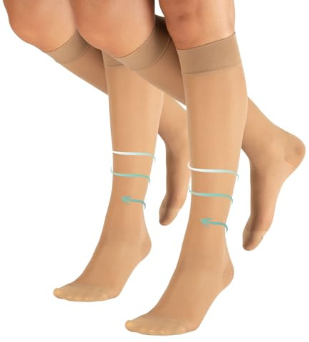 CALZITALY PACK 1/2 Mi-bas de Contention avec Compression Graduée Forte 15-21 mm/Hg | Noir, Beige | XS/S, S/M, L/XL | 140 DEN | Made in Italy (2 Paires - Naturel, XS/S)