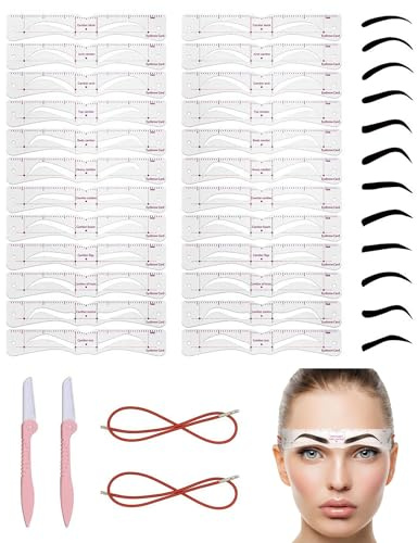 TOZBLEU Set Stencil Sopracciglia 24 Pezzi Forme Riutilizzabili per Stilizzazione e Microblading Strumento Trucco Sopracciglia Professionale per Principianti e Salone