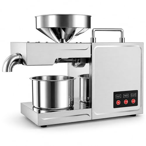 SAYEYBU Pressa per Olio Domestica, Spremiolio Elettrico in Acciaio Inox, con Riscaldamento Intelligente, Estrattore Automatico di Olio, per Arachidi, Semi di Girasole E Colza,Argento