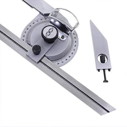 KATSU Universal Winkelmesser, 0-360 Grad Präzisions Edelstahl Einstellbarer Winkelmesssucher Goniometer Winkellineal Nonius mit Lupe für Innen und Außenwinkelmessung 401136