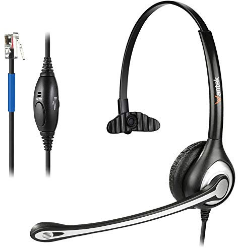 Wantek Auriculares de teléfono RJ9 monoaurale con micrófono de cancelación Ruido, Auriculares Cable para Cisco 7940 7942 7960 7971 Office IP teléfono Plantronics M10 M12 M22 Amplificadore (Y600C1)