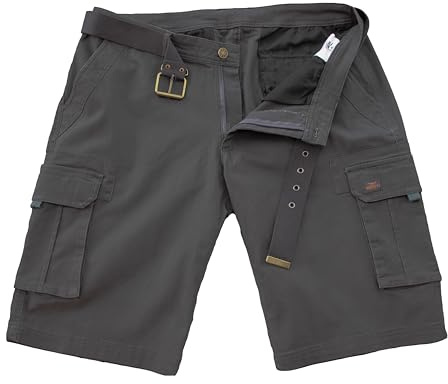 ROCK-IT Apparel cargo shorts med bälte för herrar, vintage bermudashorts med 6 stängbara fickor, korta sommarbyxor med elastiskt tyg [storlekar S-5XL] Iron 4XL