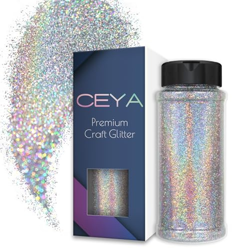 Ceya 3.5oz/ 100g Ultra Fine Glitter Powder Laser Silver Holographic Glitter 1/128” 0.008” 0.2mm for Slime Epoxy Resin Craft Tumbler Jewelry Nail Art Festival Makeup Scrapbook Painting Wedding Cards