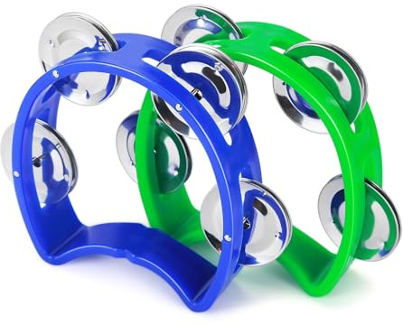 Flexzion Tamburin handklocka slagverk musikinstrument (blå och grön)